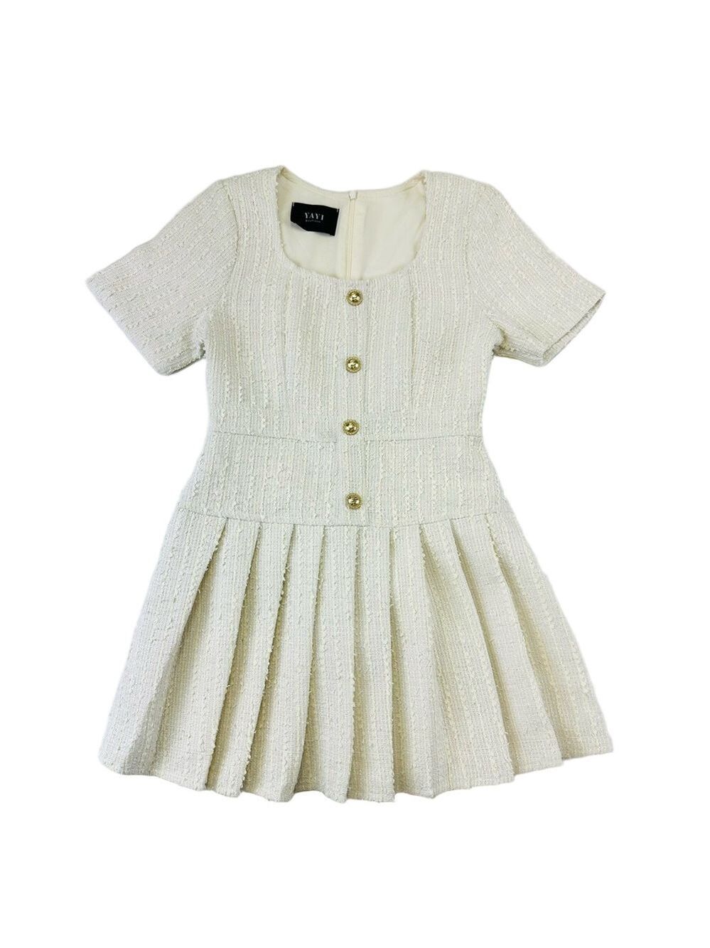 Yayi Boutique cream Boucle mini dress Small pleated peplum  Old Money